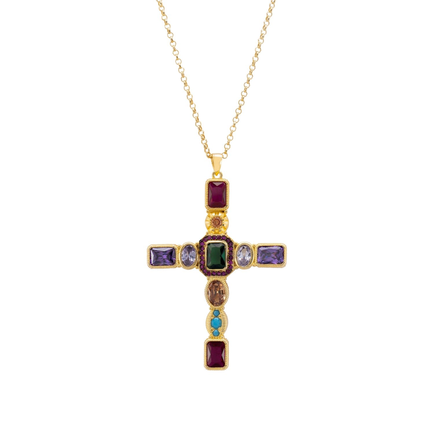 Santa Maria Extra Large Gemstone Cross Pendant Gold