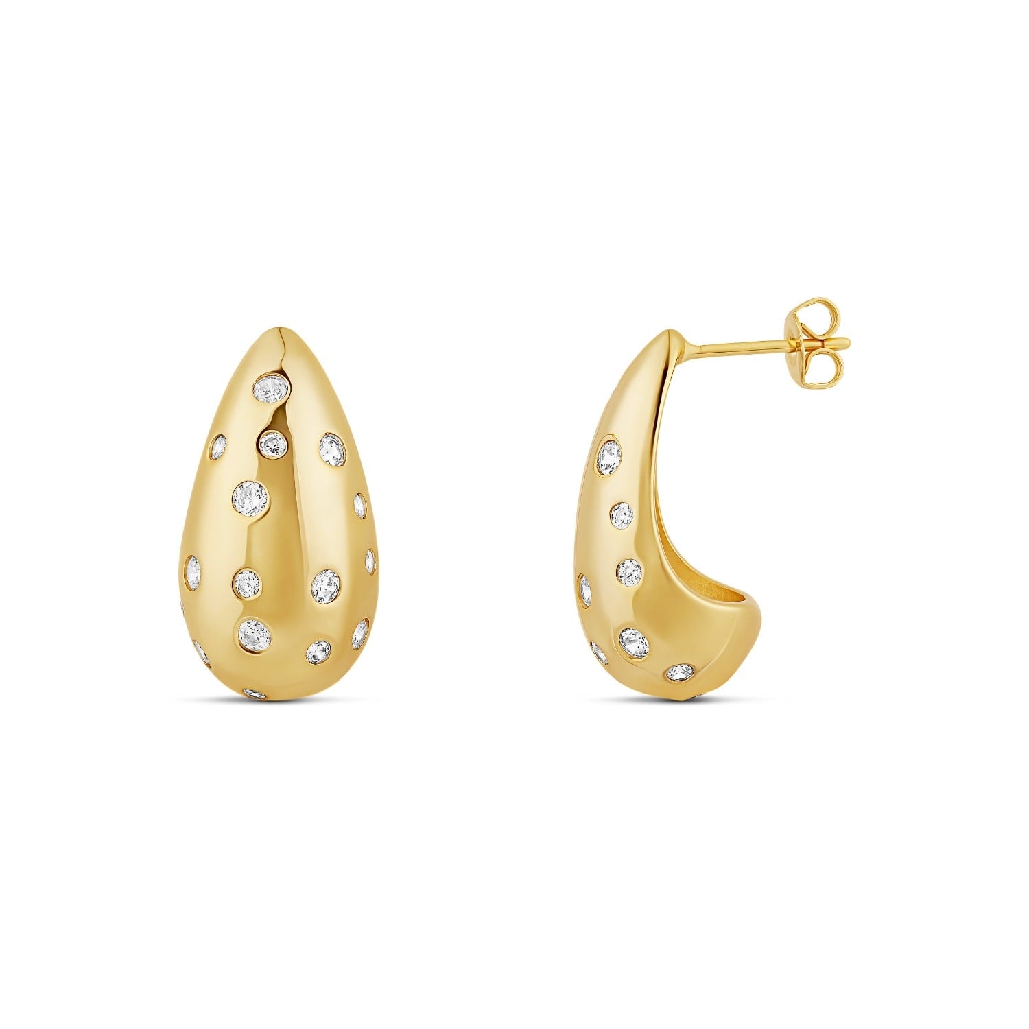 Tear Drop Inlay Stone Earrings - Gold
