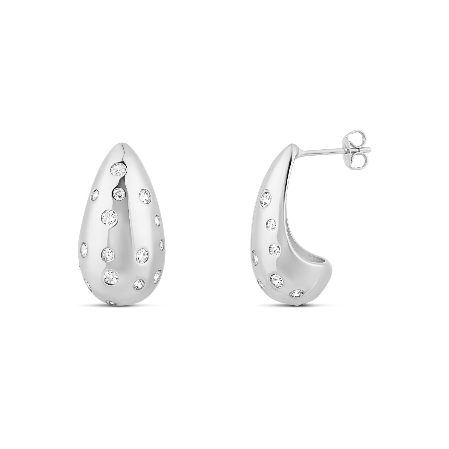 Tear Drop Inlay Stone Earrings - Silver