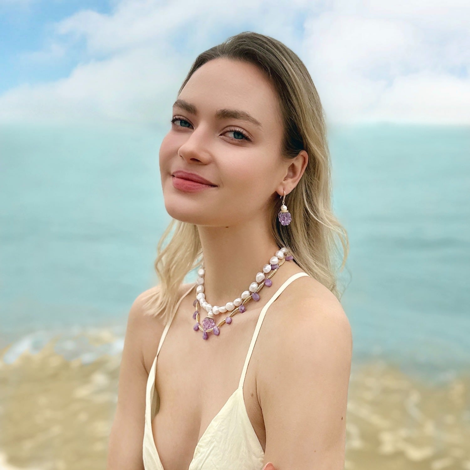 Amethyst And Freshwater Pearl Delicate Charm Necklace