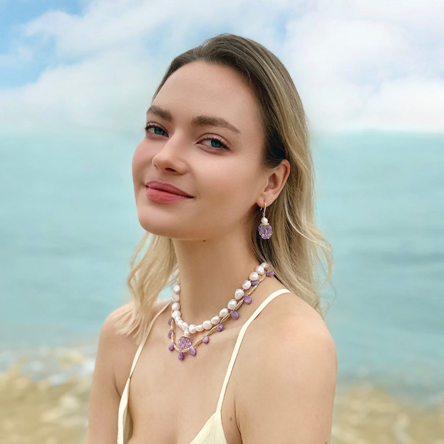 Teardrop Amethyst Collar Short Necklace