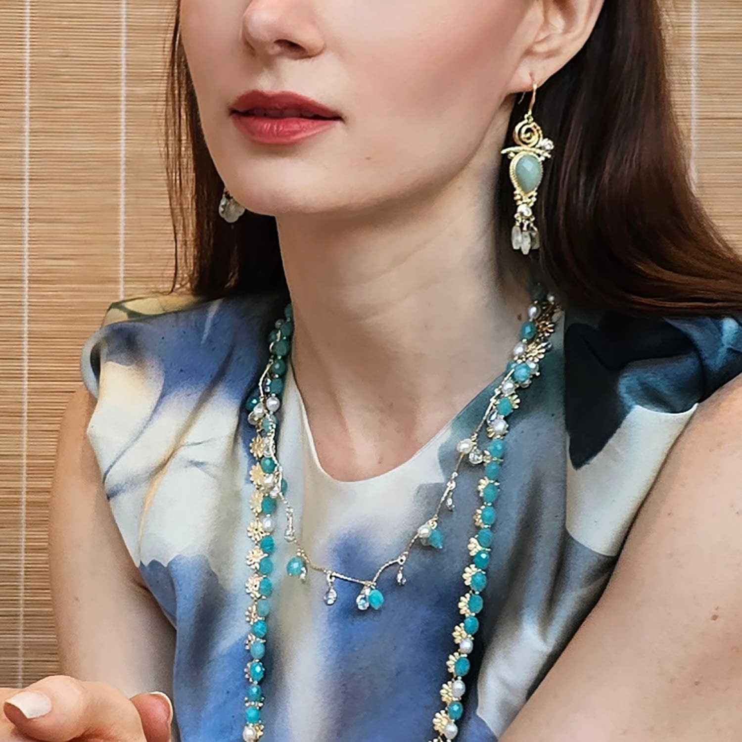 Teardrop Crystal And Amazonite Charm Delicate Necklace Necklace