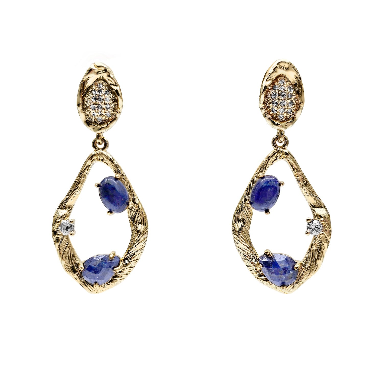 Teardrop Frame Adorned Lapis Stone Statement Earrings