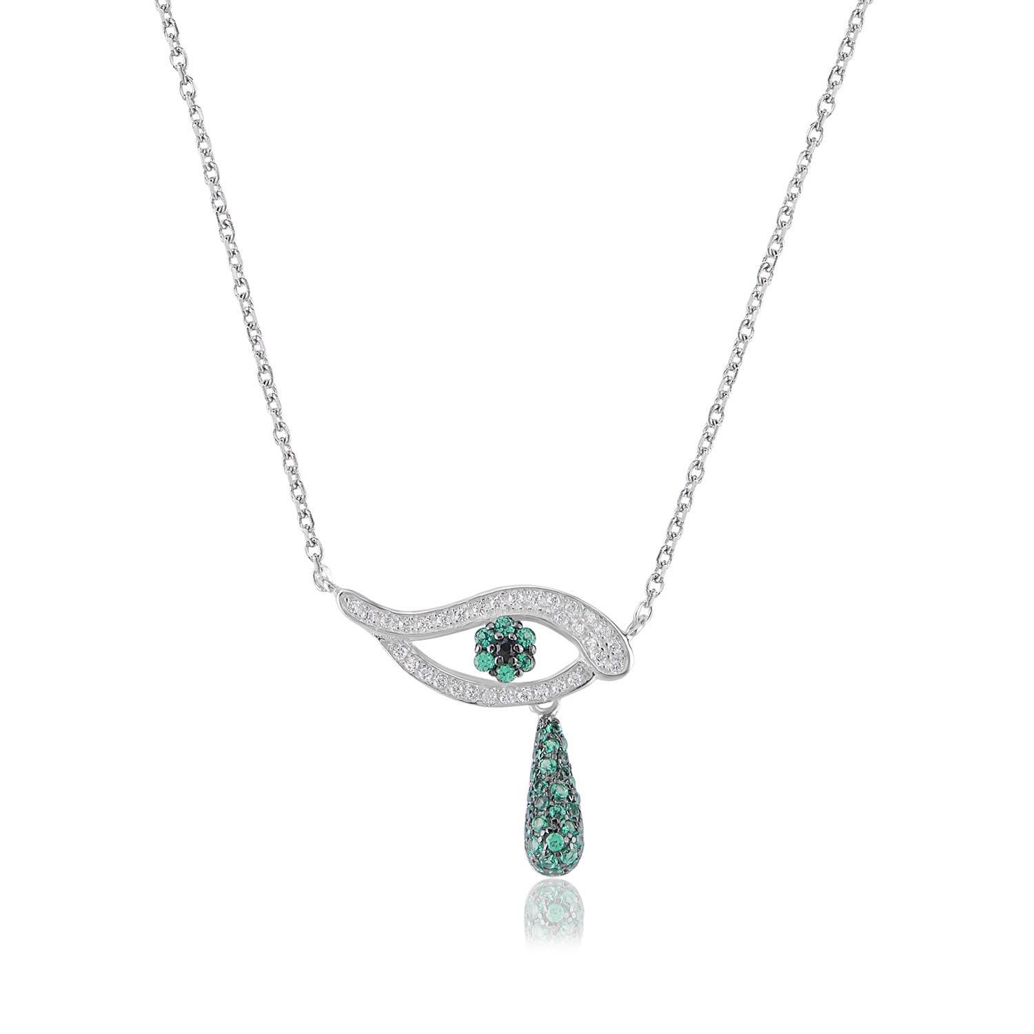 Teardrop Green Stone Silver Necklace