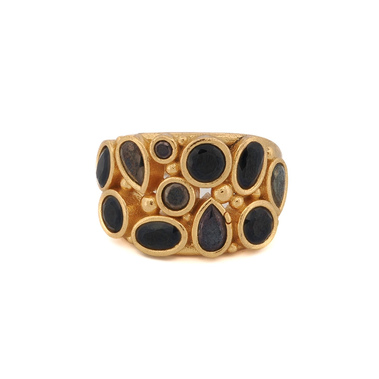 Teardrop Onyx Stone & Gold Adjustable Statement Ring - Black