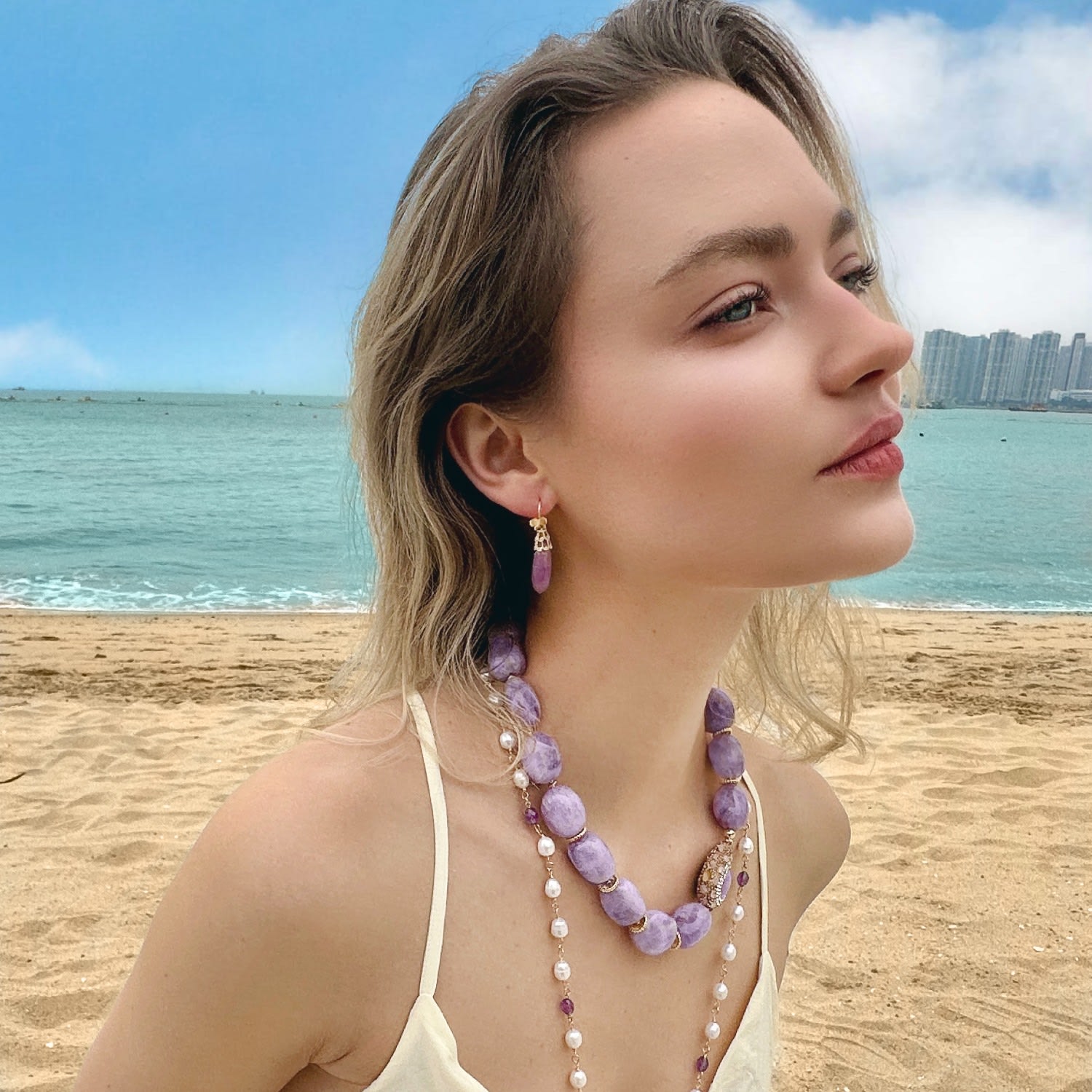 Teardrop Orchid Gemstone With Butterfly Hook Earrings