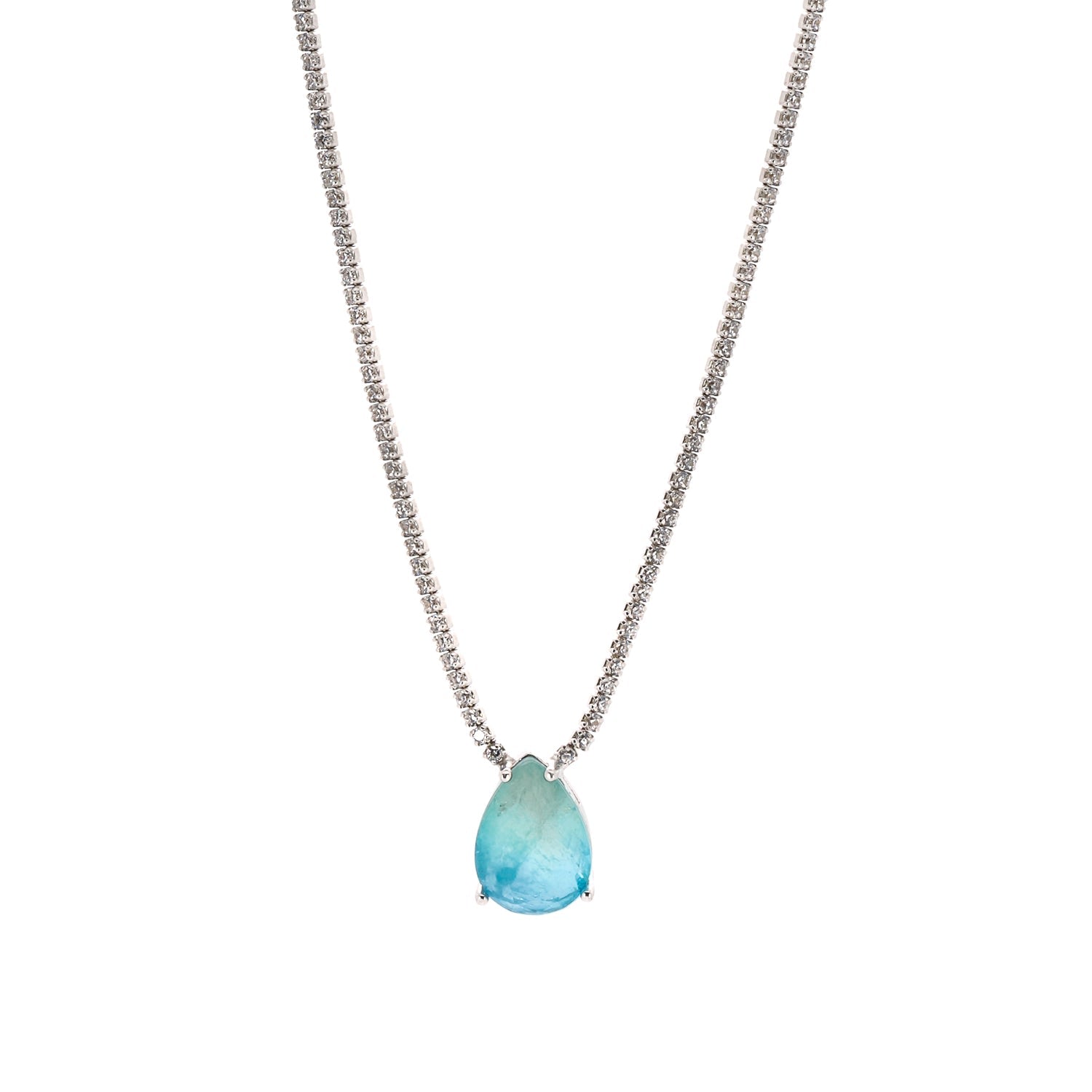 Paraiba Tourmaline Teardrop Pendant Diamond Chain Happy Necklace - Blue