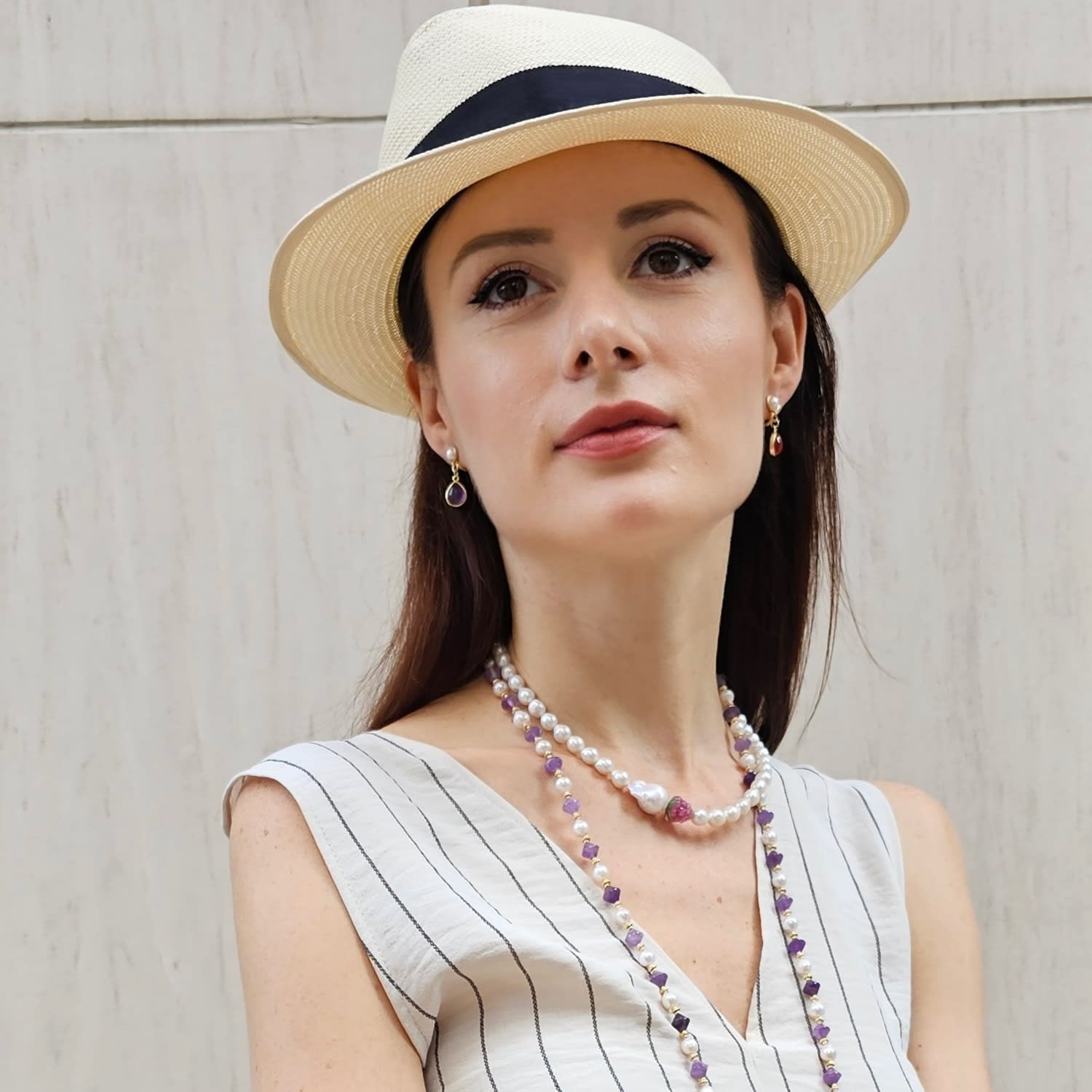 Teardrop Red Agate And Purple Amethyst Cli-On Earrings