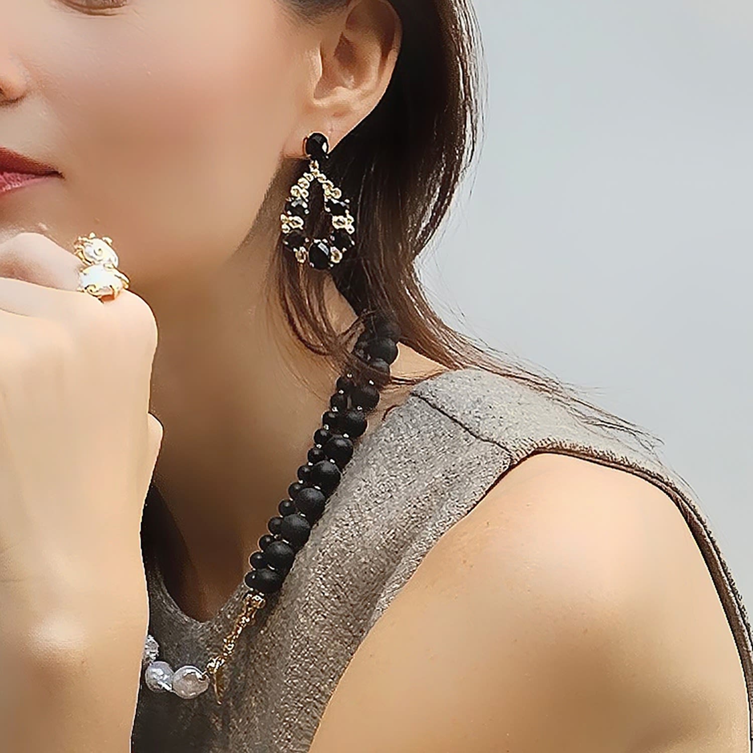 Teardrop Shaped Black Obsidian Statement Earrings