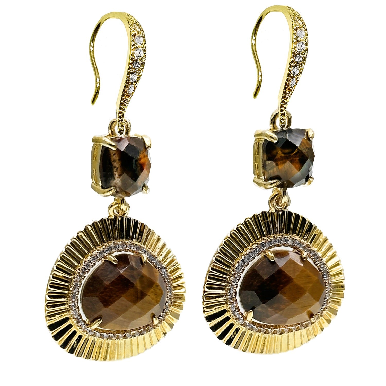 Teardrop Tiger Eye Setting Dangle Earrings