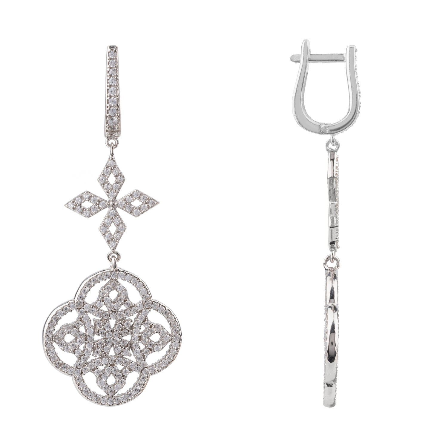 Celtic Knot Clover Drop Earrings Silver