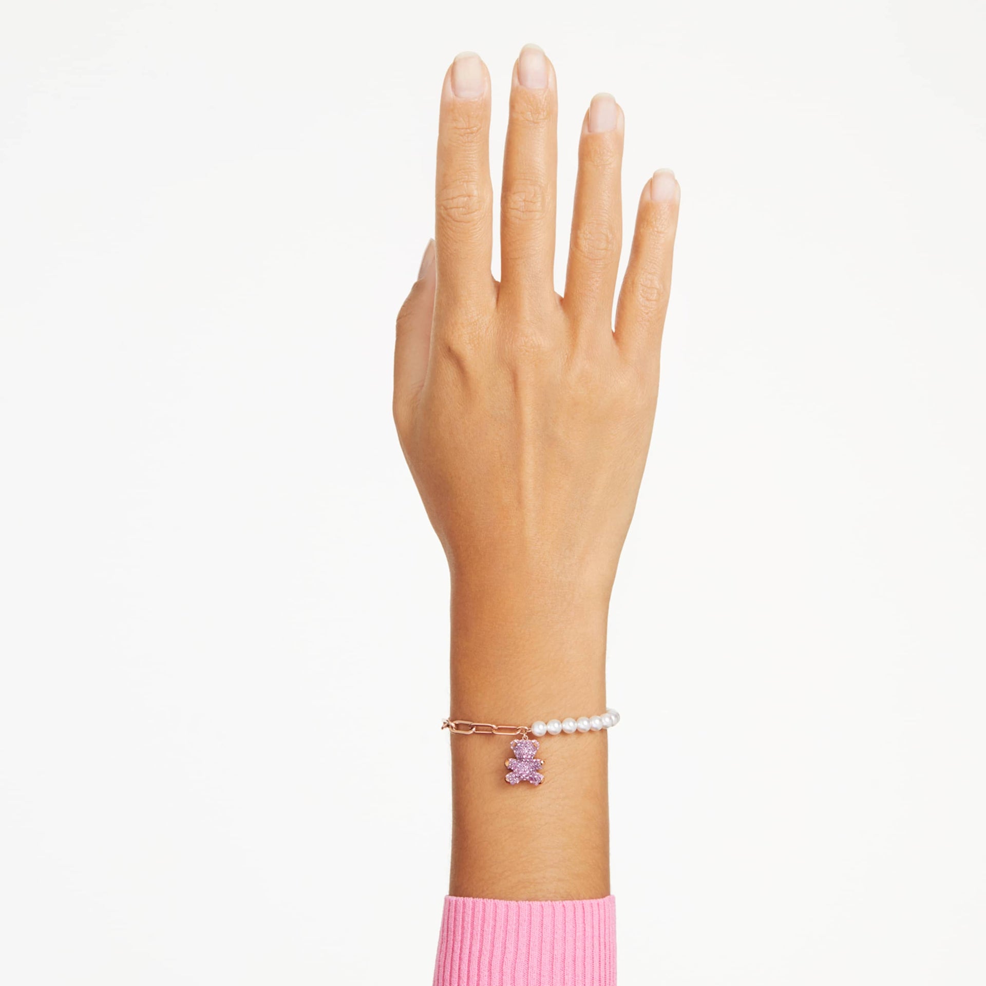 TEDDY BRACELET CRYSTAL PEARL BEAR PINK ROSE GOLD TONE PLATED