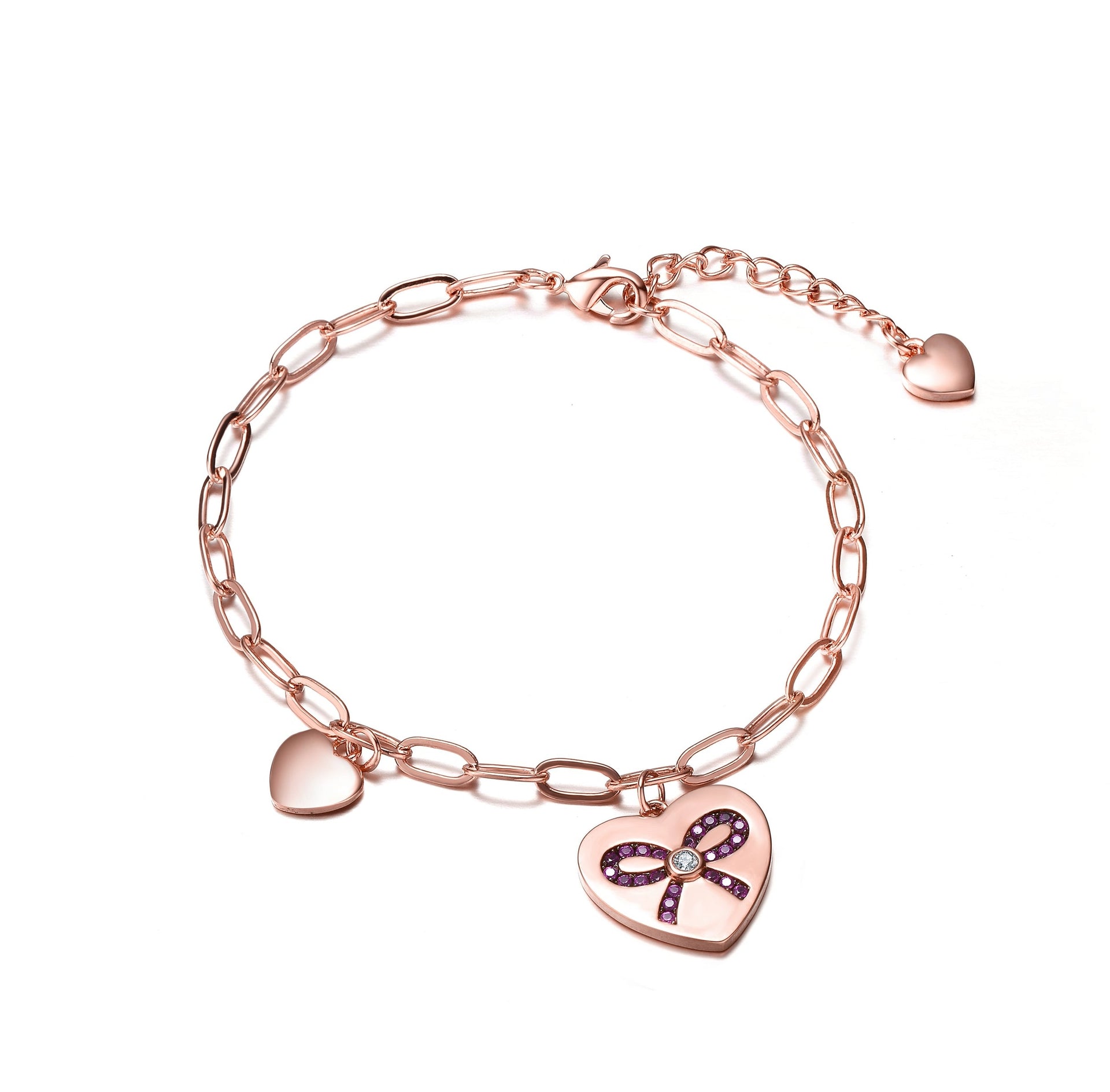 Rachel Glauber Teen-Young Adults Rose Gold Plated With Heart Charms Adjustable Bracelet