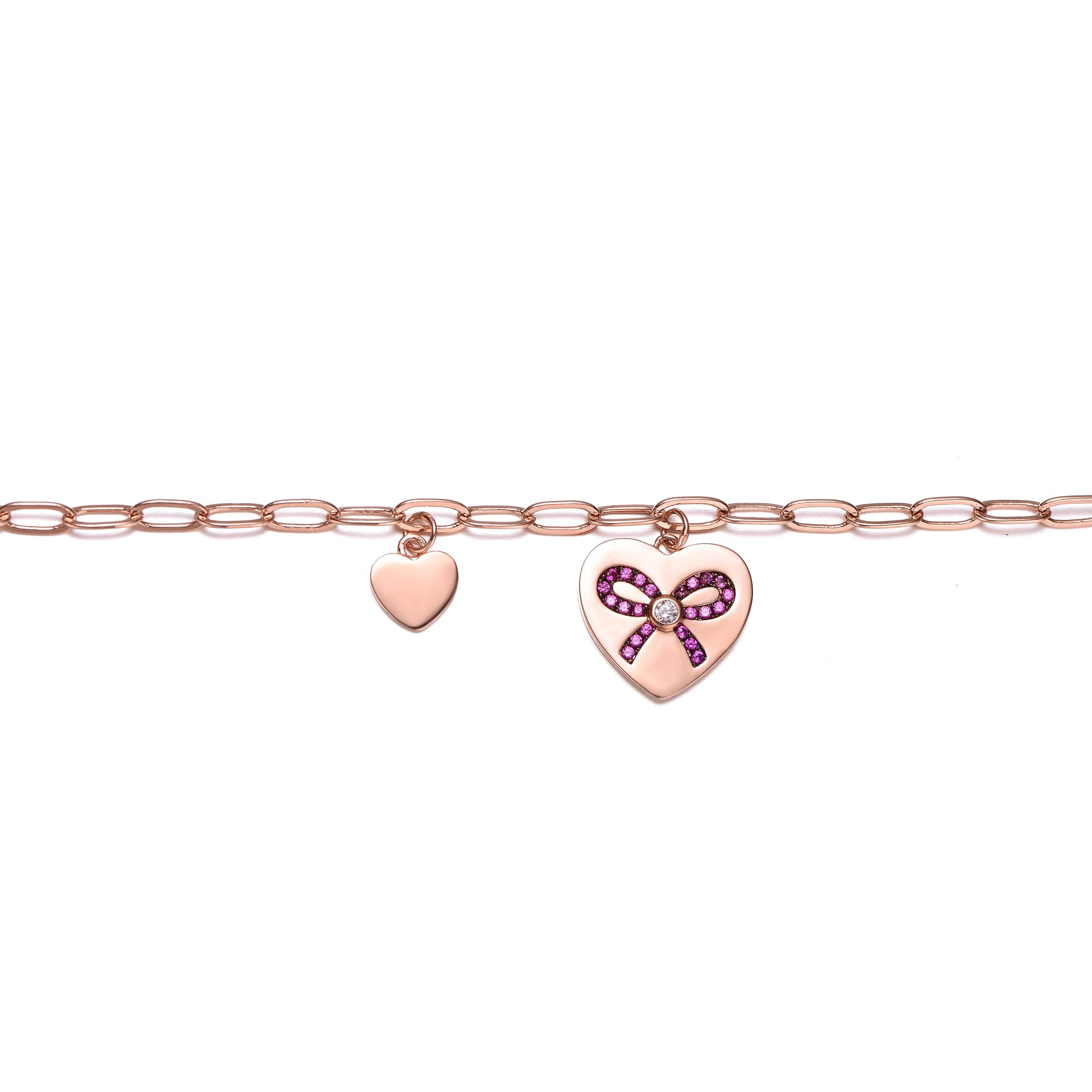 Rachel Glauber Teen-Young Adults Rose Gold Plated With Heart Charms Adjustable Bracelet