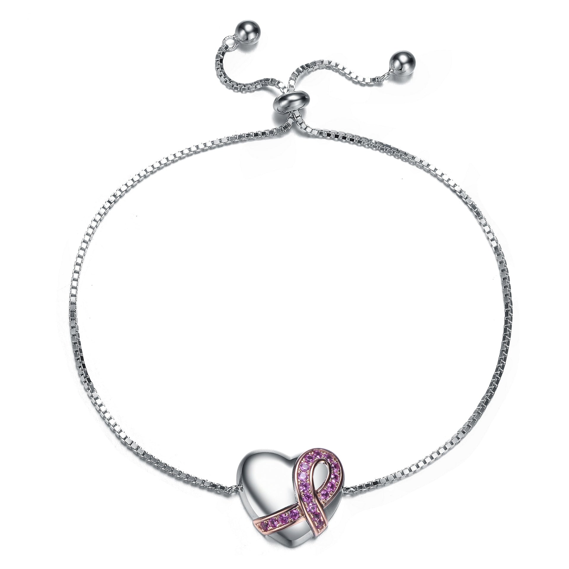 Rachel Glauber Teens-Young Adults White Gold Plated With Infinity Ribbon On Heart Adjustable Bracelet