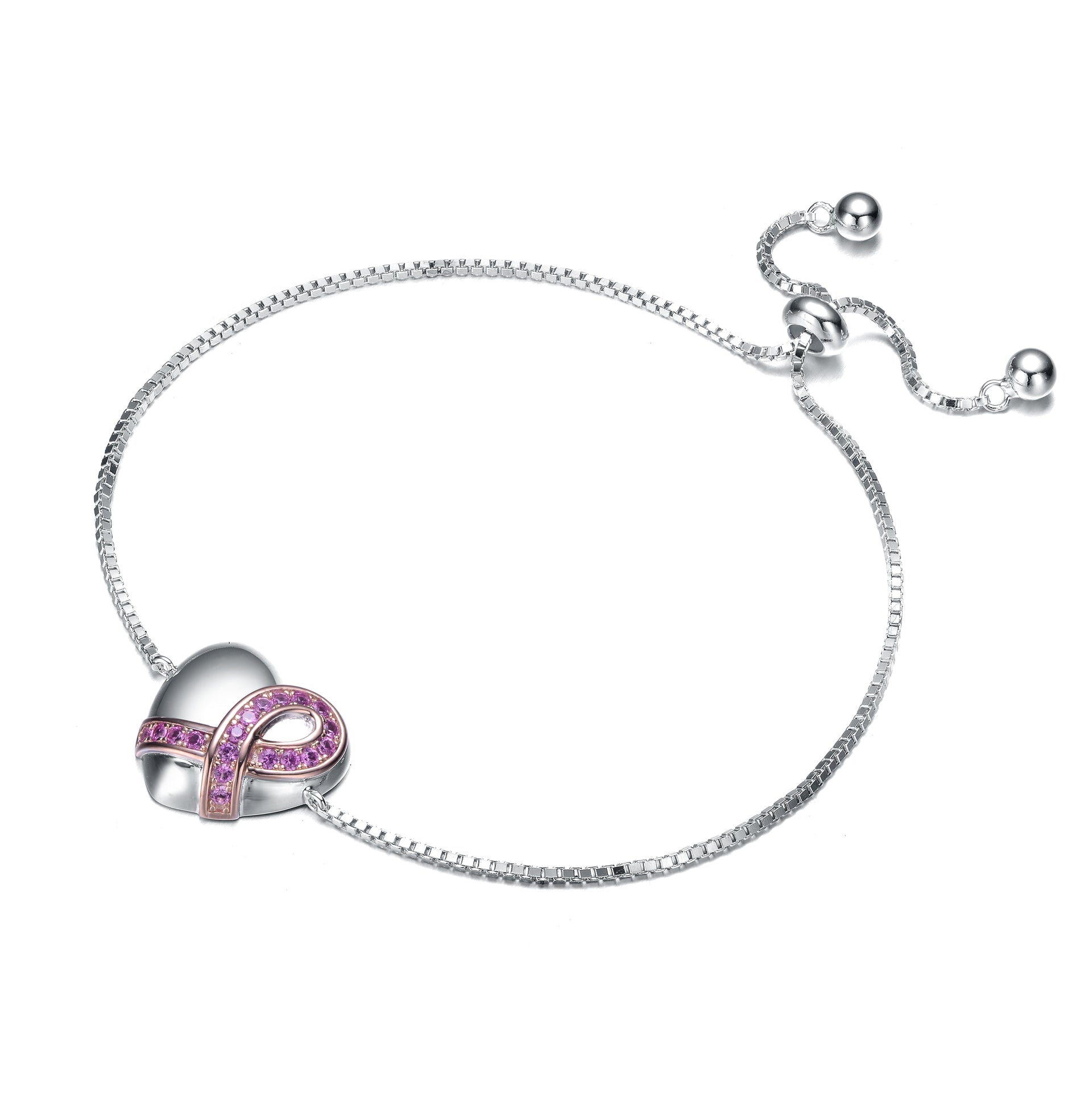 Rachel Glauber Teens-Young Adults White Gold Plated With Infinity Ribbon On Heart Adjustable Bracelet