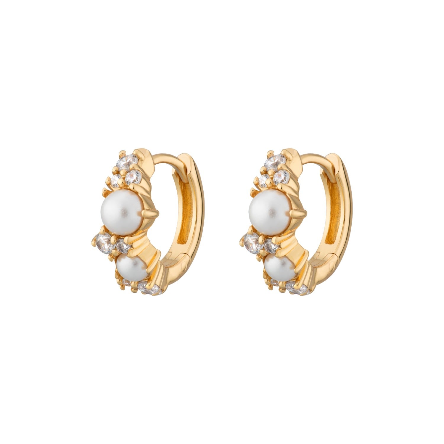 Gold Pearl Huggie Earrings