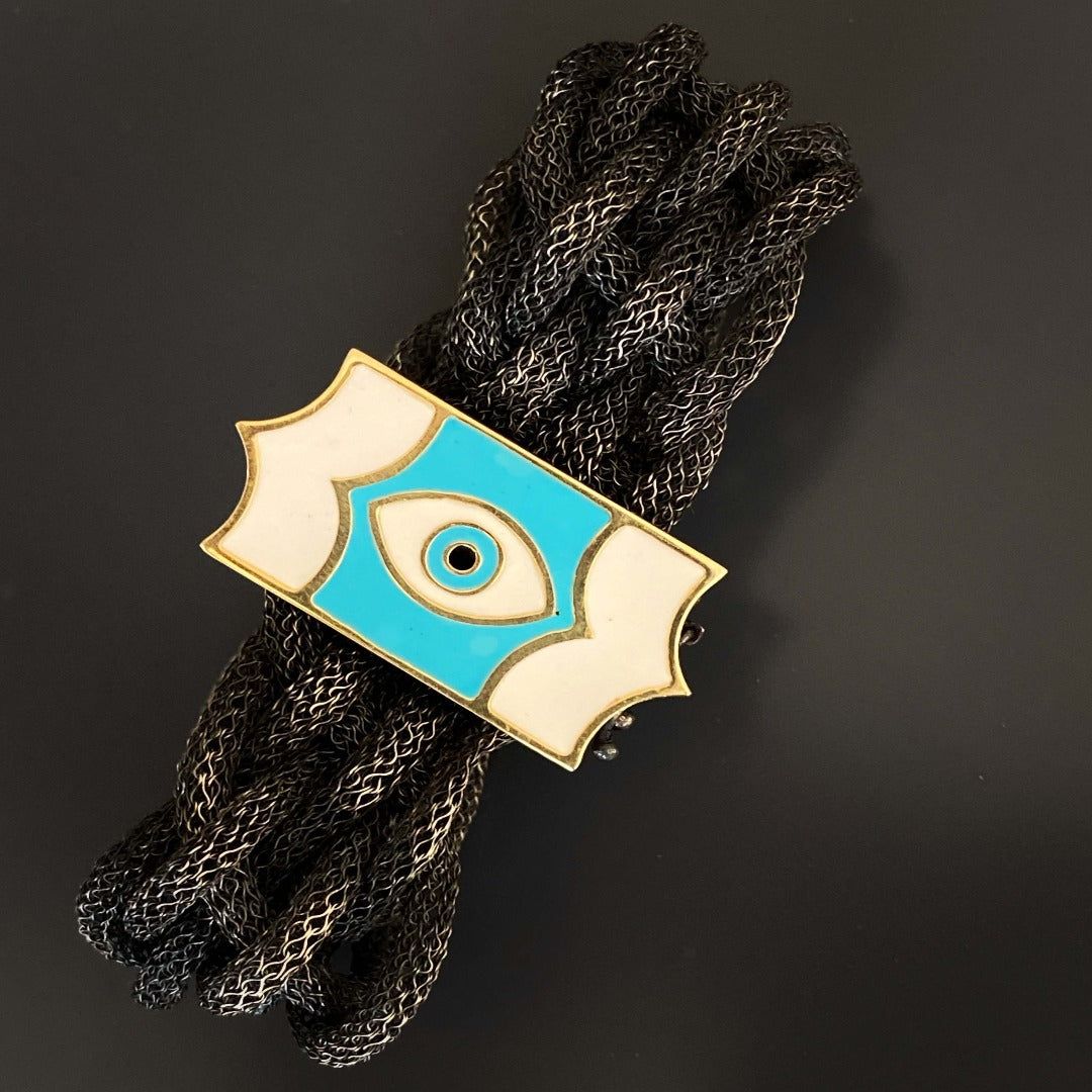 Silver Braided Evil Eye Bracelet - Silver