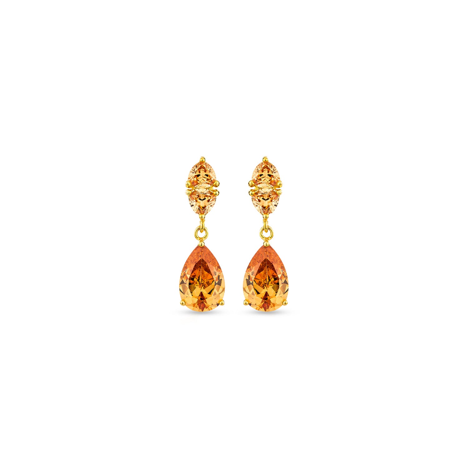 Temptation Earrings With Man Made Champagne Cz Diamond Stimulant In 18K Gold Vermeil