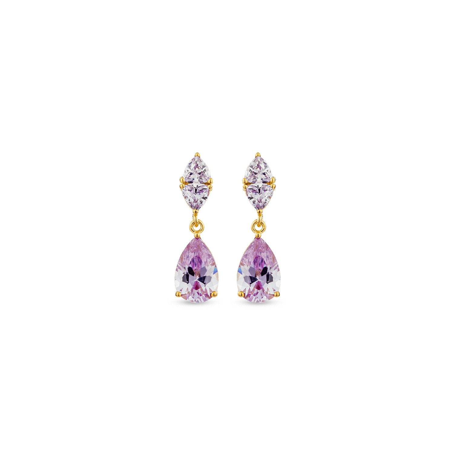 Temptation Earrings With Man Made Lilac Cz Diamond Stimulant In 18K Gold Vermeil