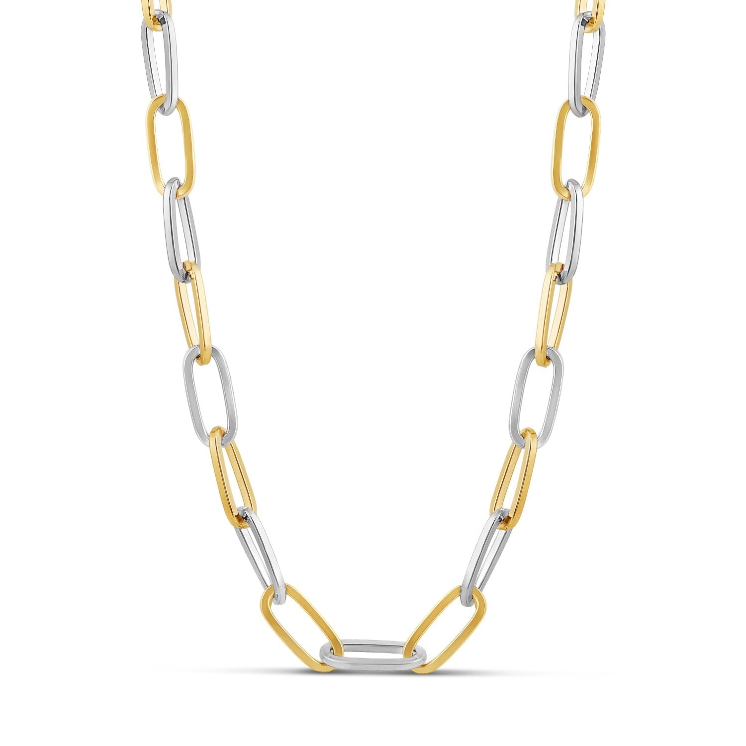 Ten Mm Two Tone Oval Paper Clip Necklace