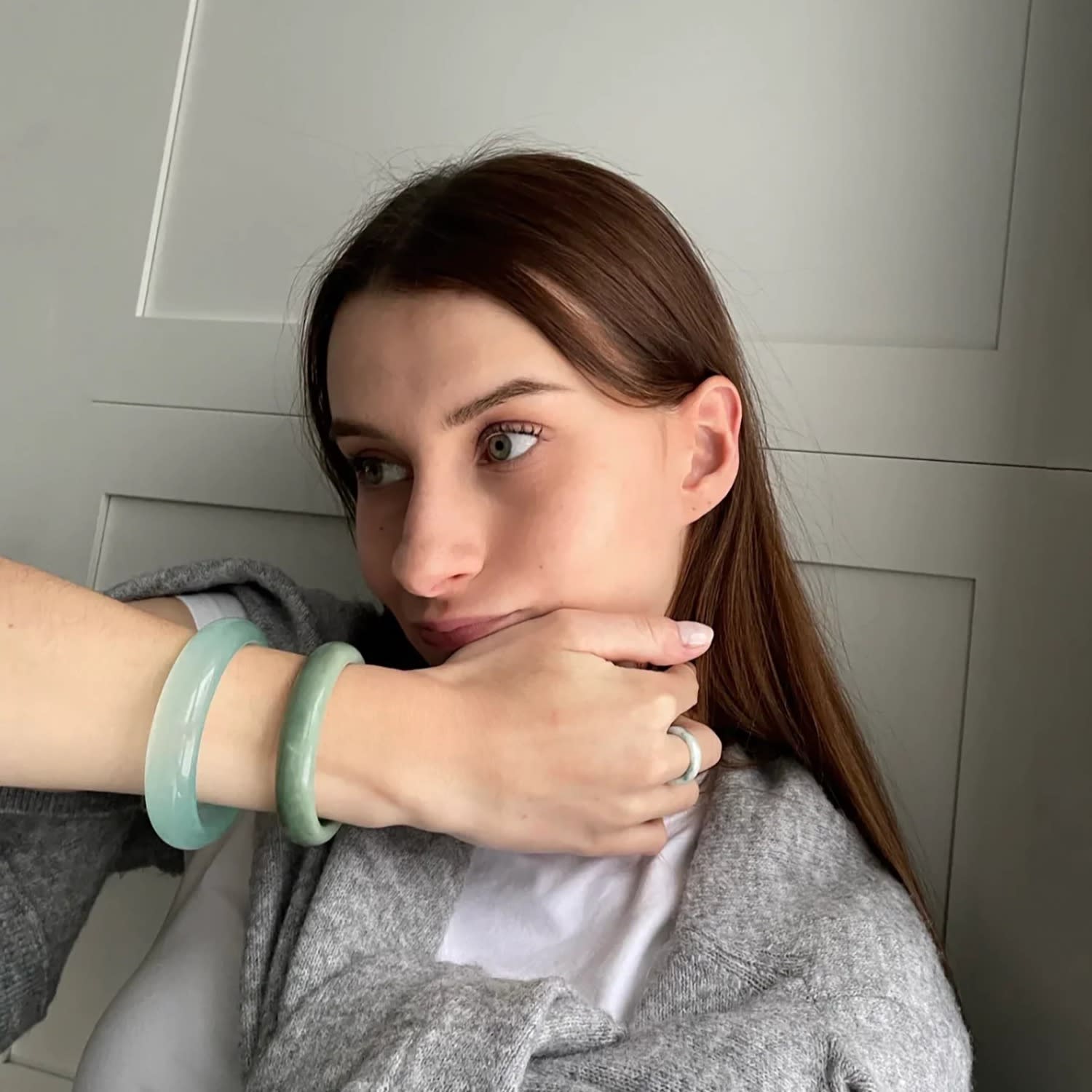 Tennis Opaque Green Jade Bangle - Green