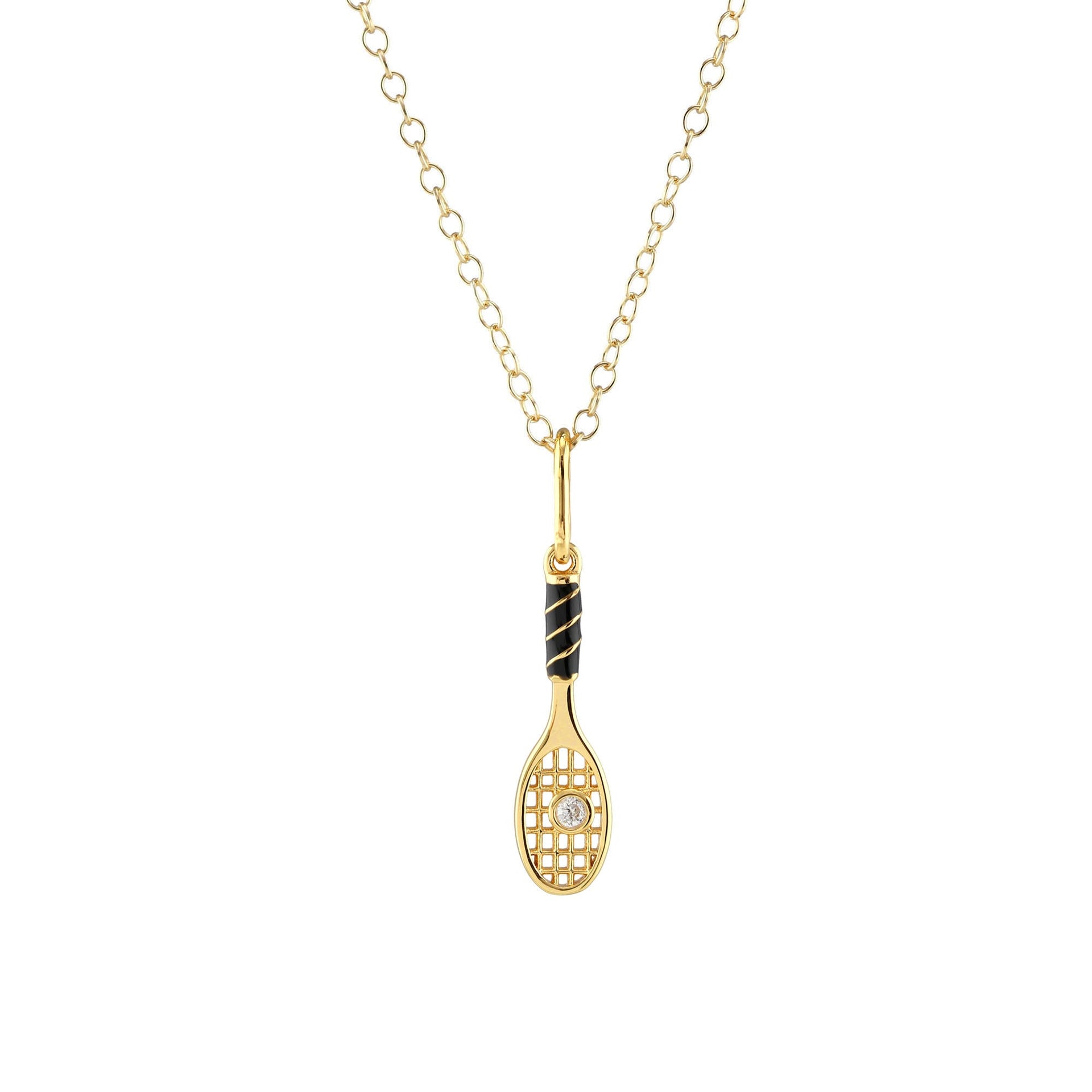 Tennis Racket Enamel Charm Necklace Gold Vermeil
