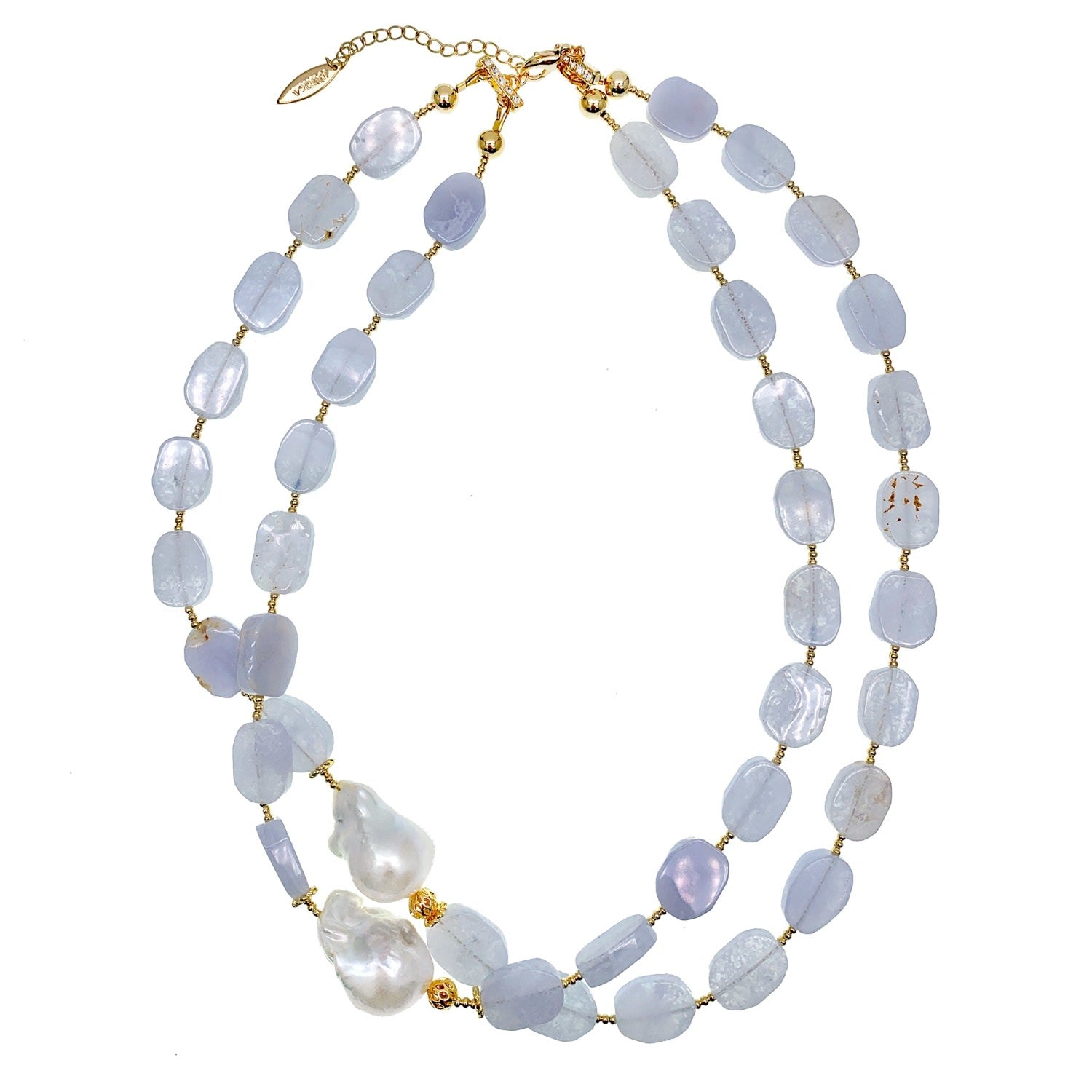 Blue Lace Agate Double Strands Statement Necklace