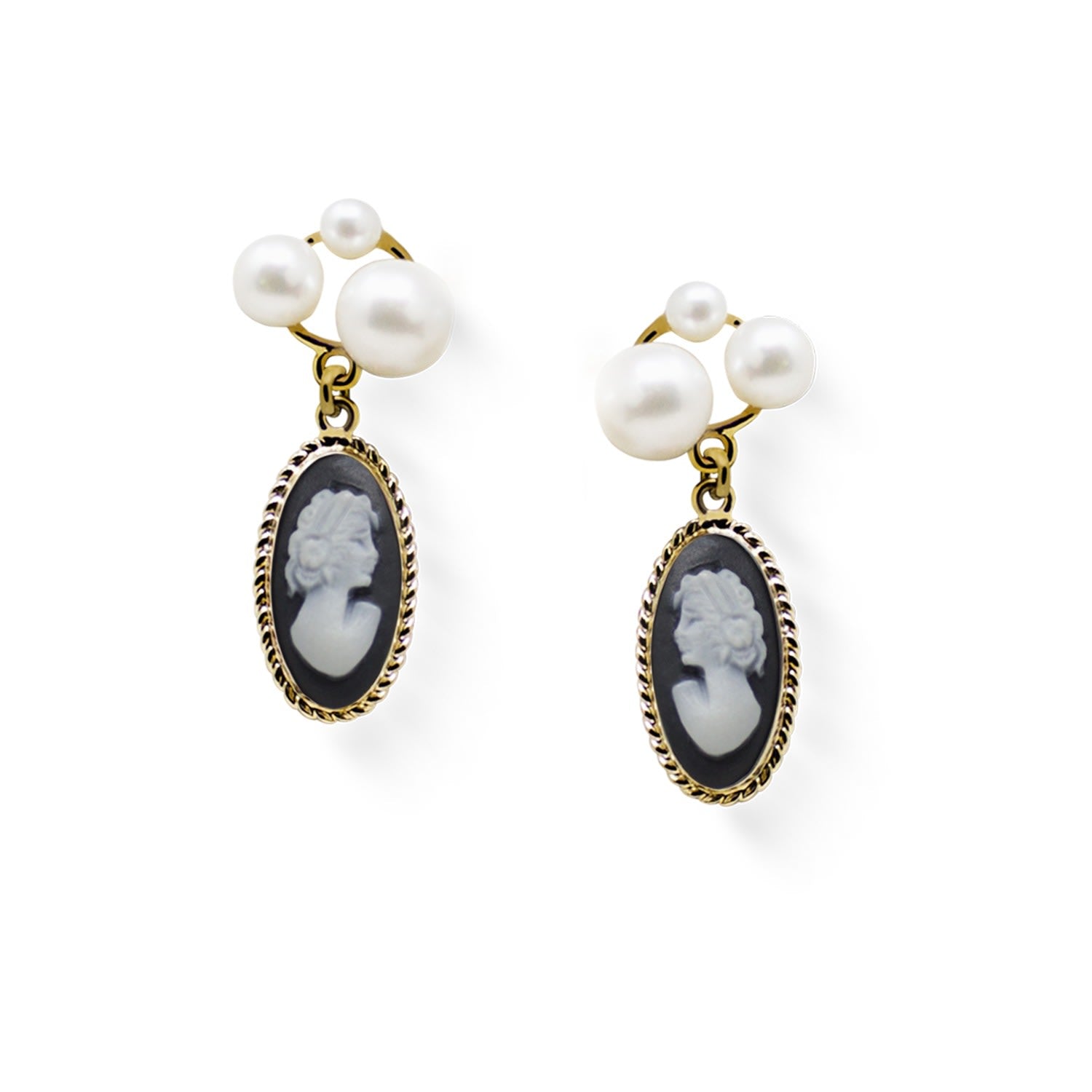 Lilith Gold-Plated Black Cameo And Pearl Stud Earrings