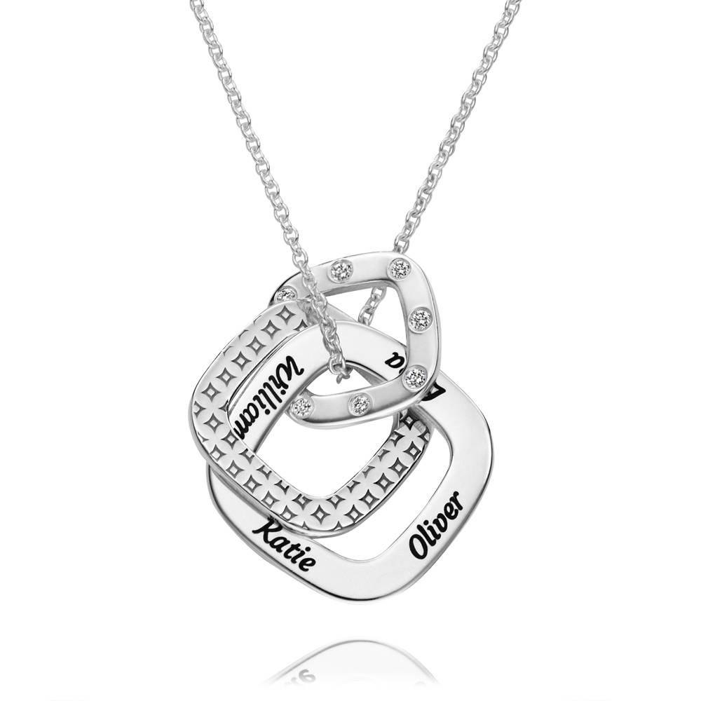 Teres Engraved Necklace with Diamonds in Sterling Silver