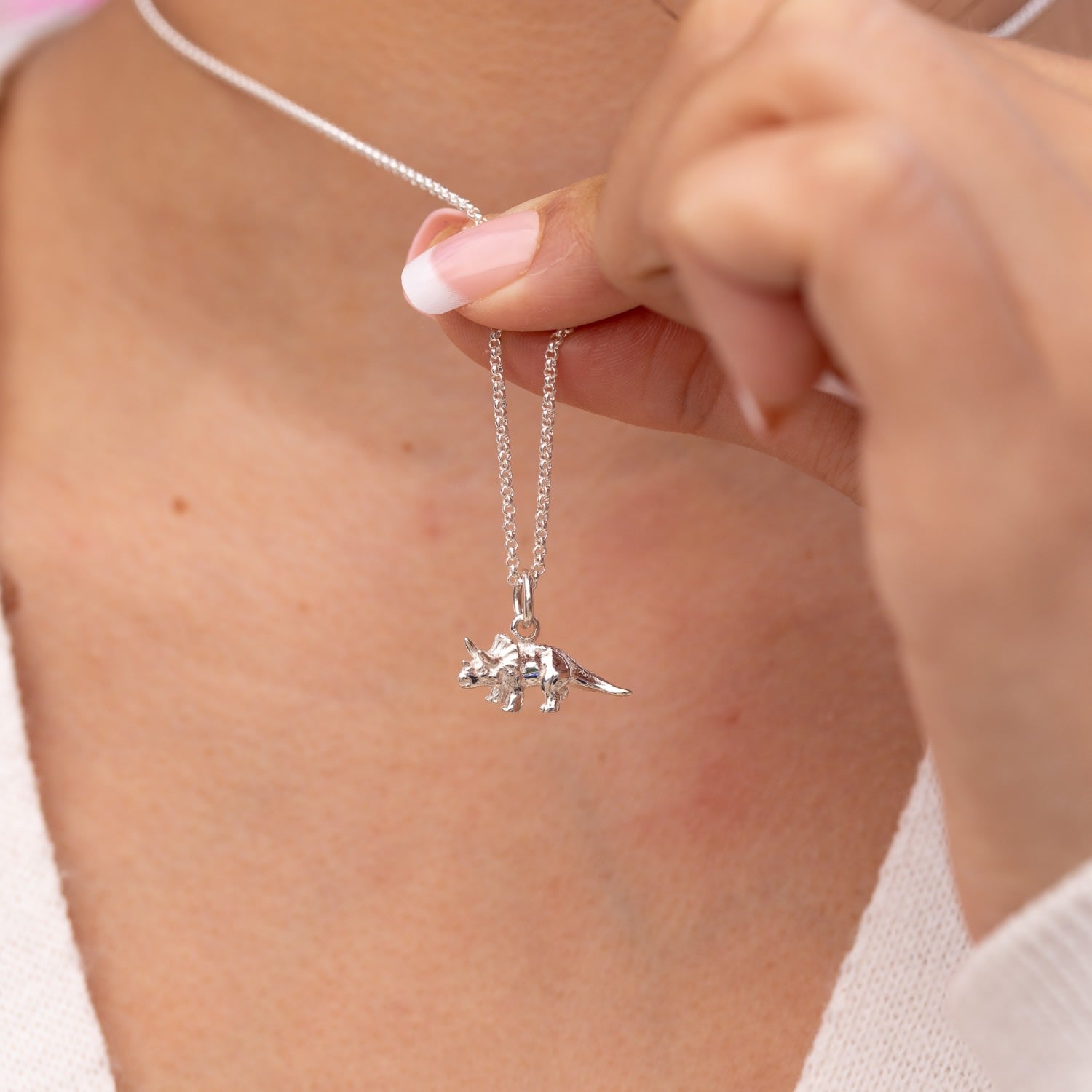 Silver Triceratops Dinosaur Charm Necklace