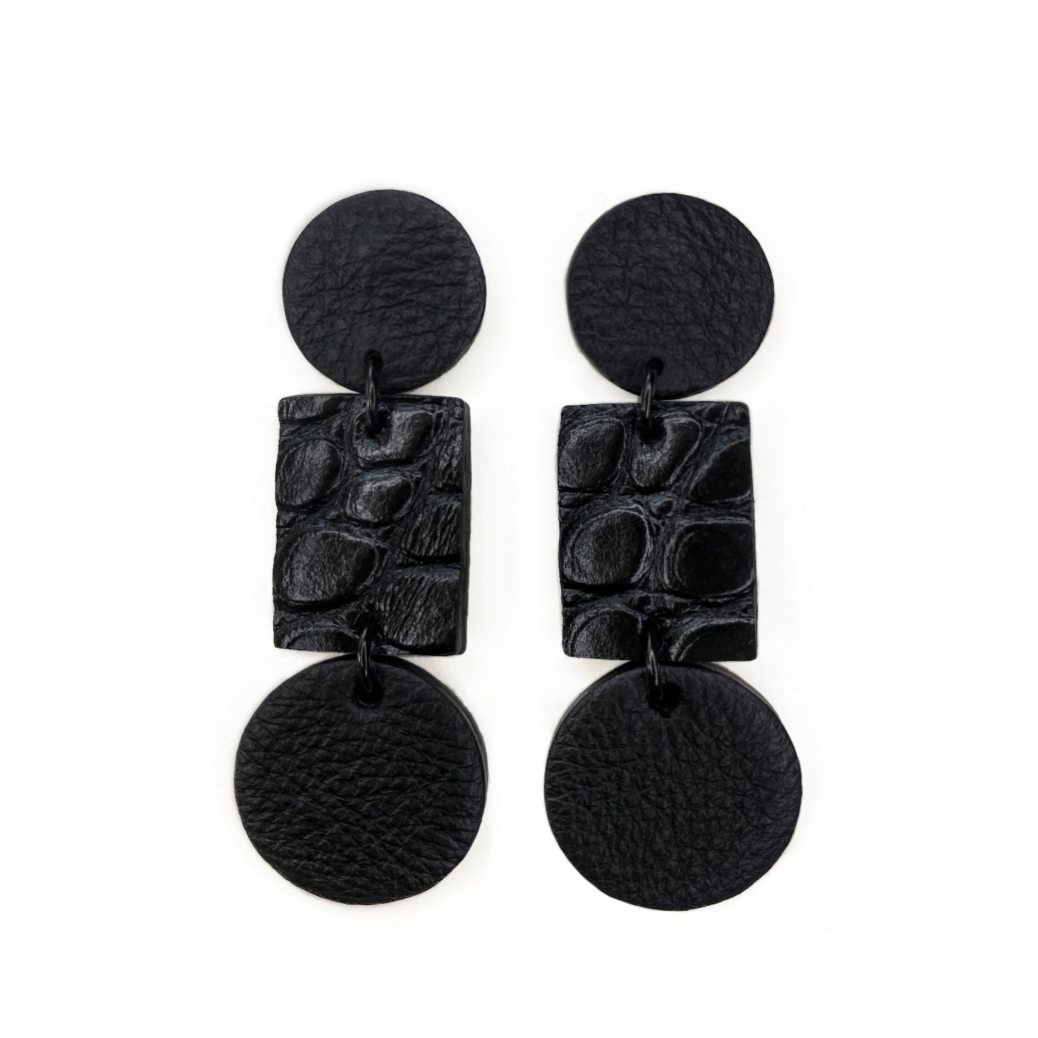 Texture Fusion Leather Earrings Black