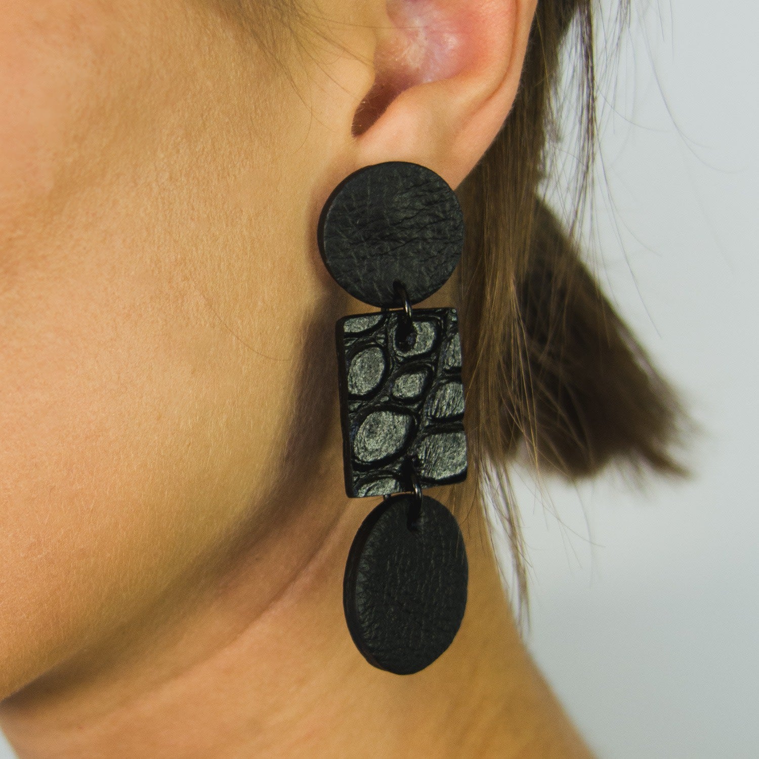 Texture Fusion Leather Earrings Black