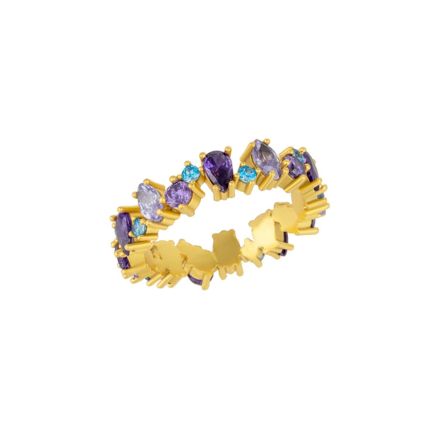 Textured Amethyst Color Floral Gold Ring