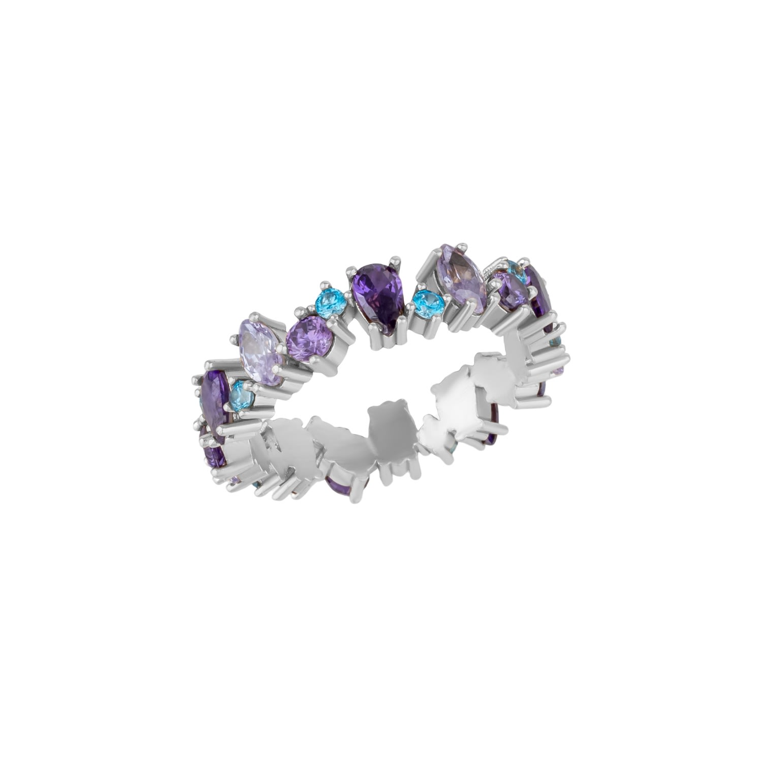 Textured Amethyst Color Floral Silver Ring
