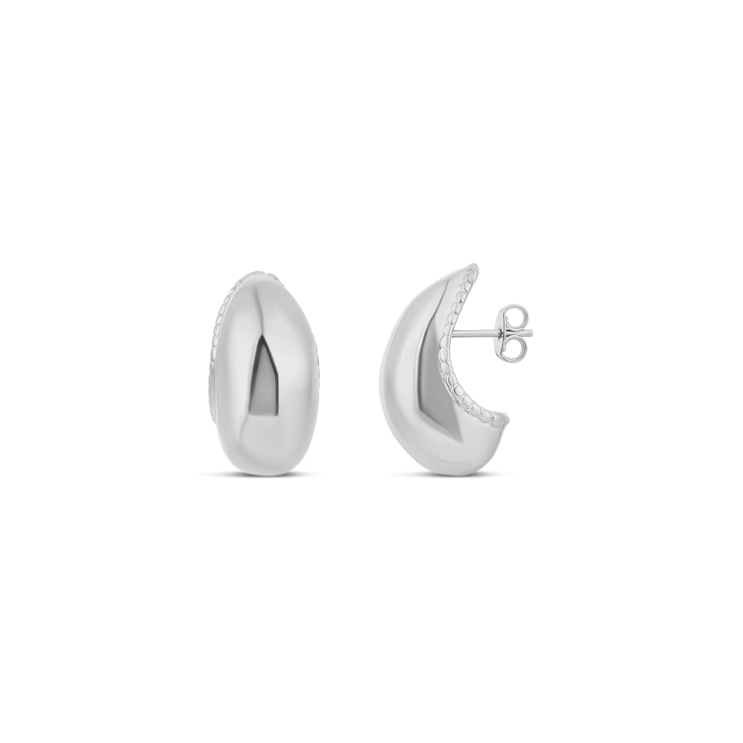 Textured Bean Hoops - Silver