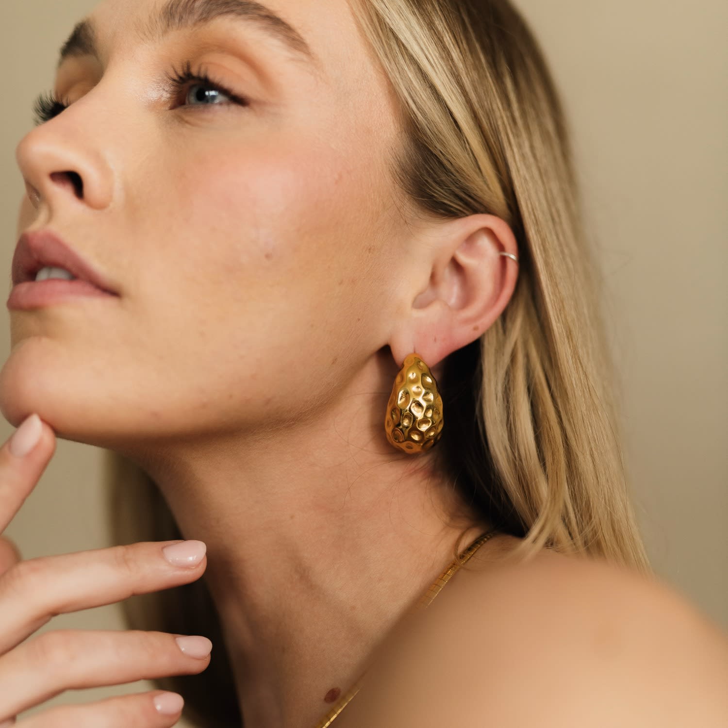 Textured Gold Statement Stud Earrings Tarnish Free