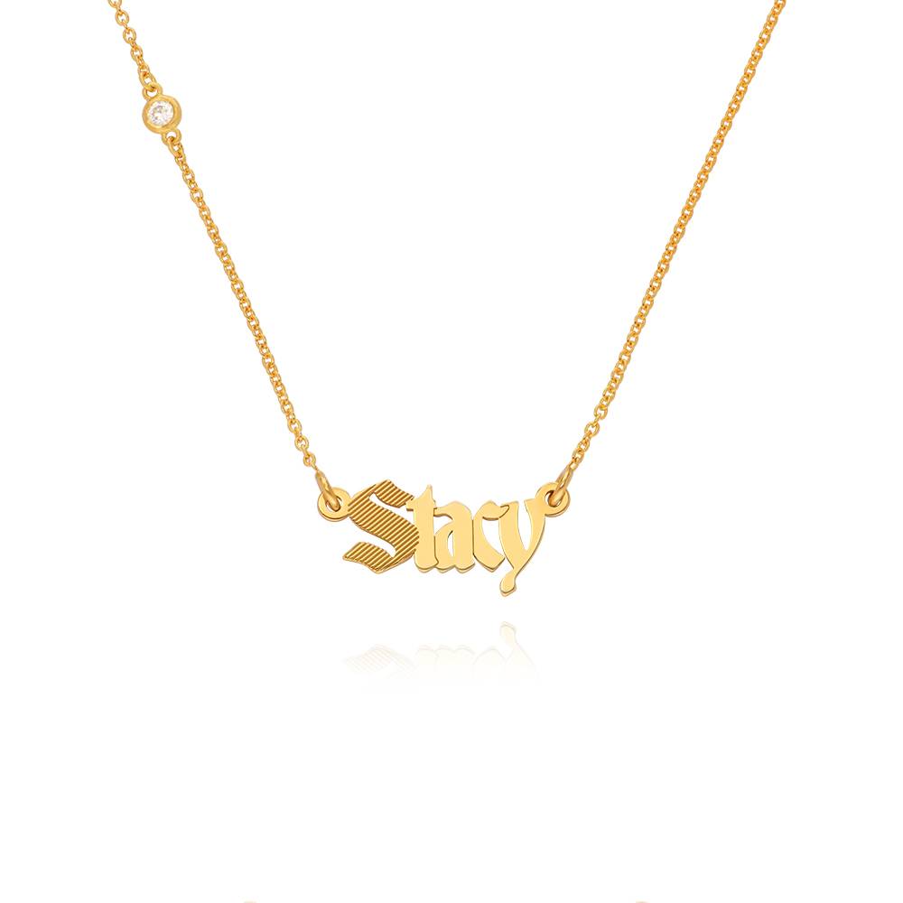 Wednesday Textured Gothic Name Necklace with Diamond in 18K Gold Vermeil