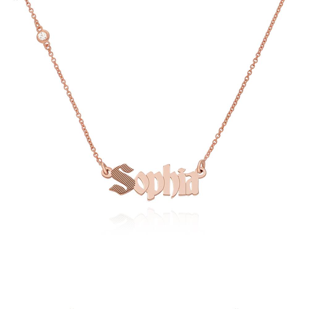 Wednesday Textured Gothic Name Necklace with Diamond in 18K Rose Gold Plating