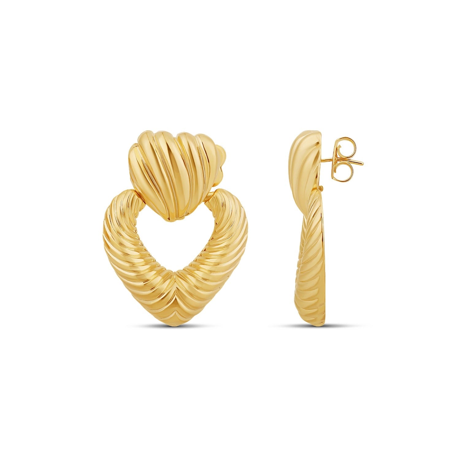 Textured Heart Drop Earrings - Gold