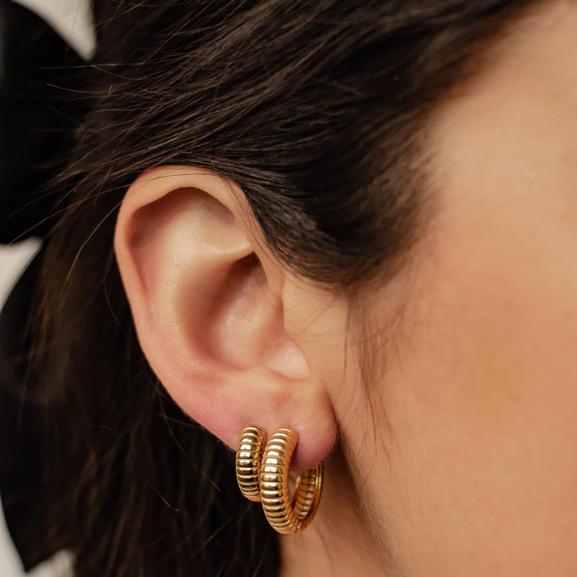 Textured Hoop Earrings Stainless Steel