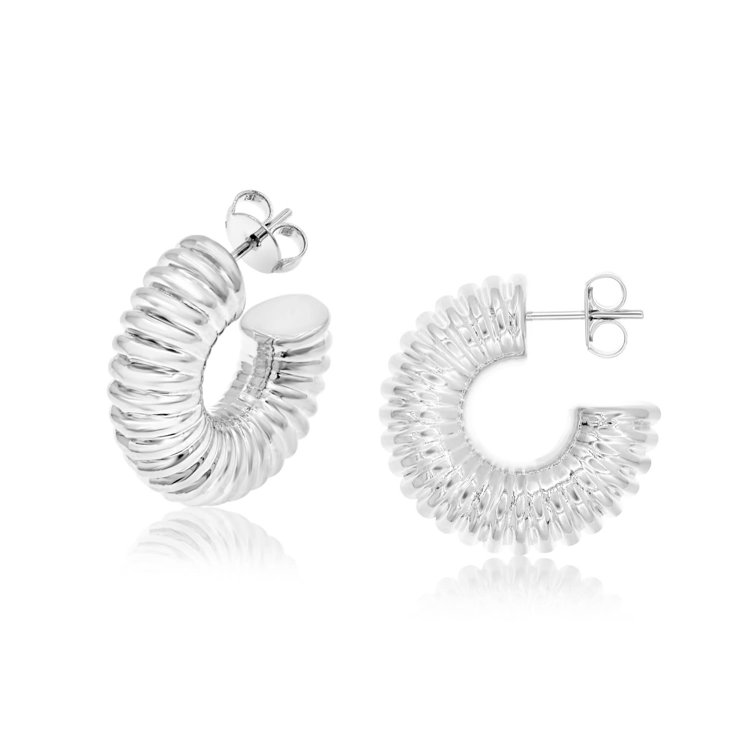 Textured Hoops - Silver