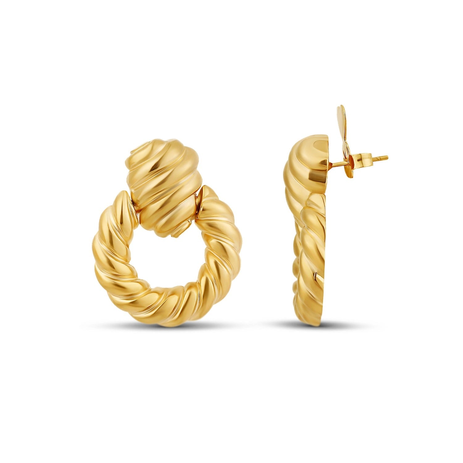 Textured Round Drop Earrings - Gold