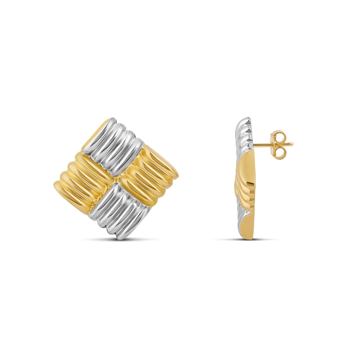 Textured Square Statement Earrings - Two Tone