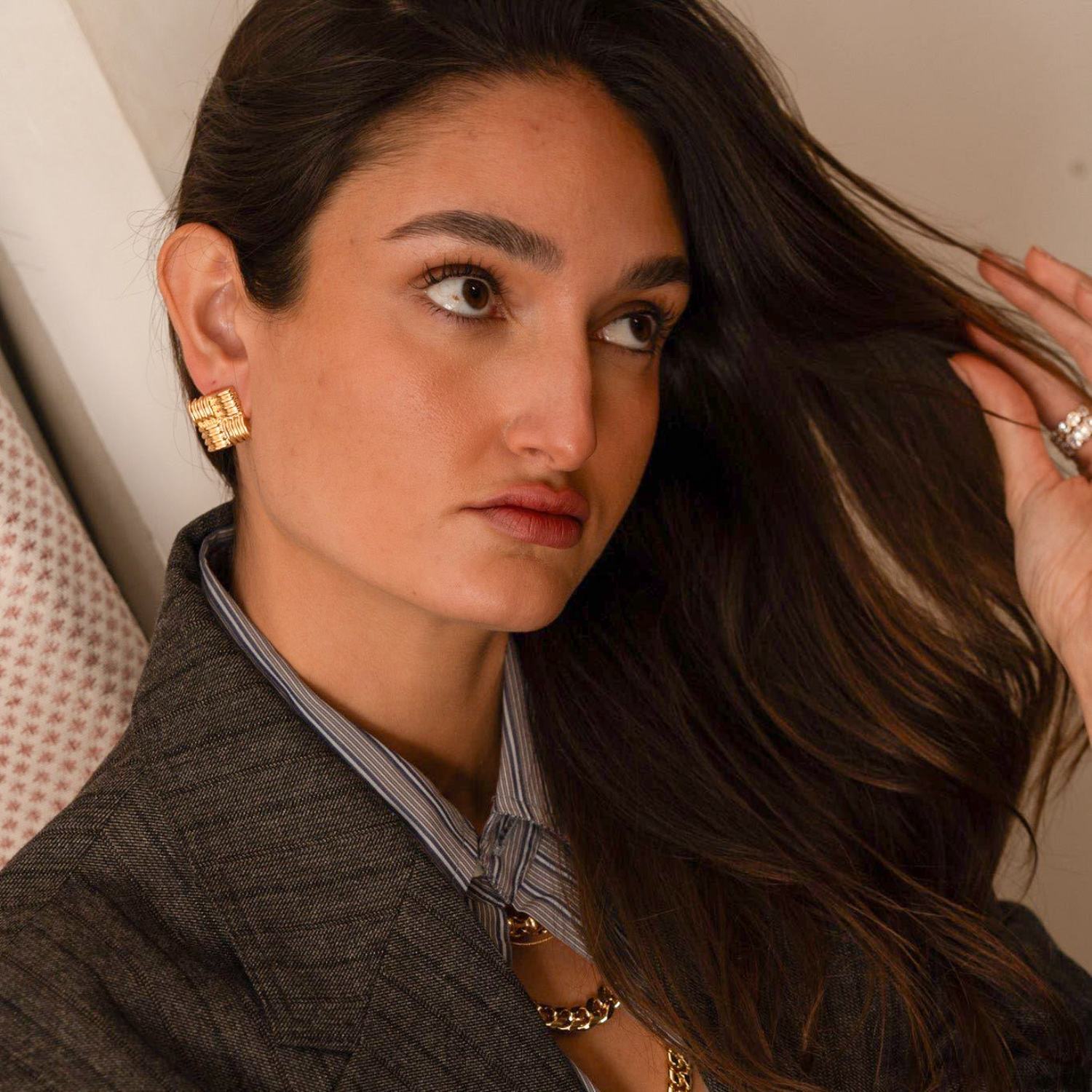 Textured Square Statement Studs - Gold