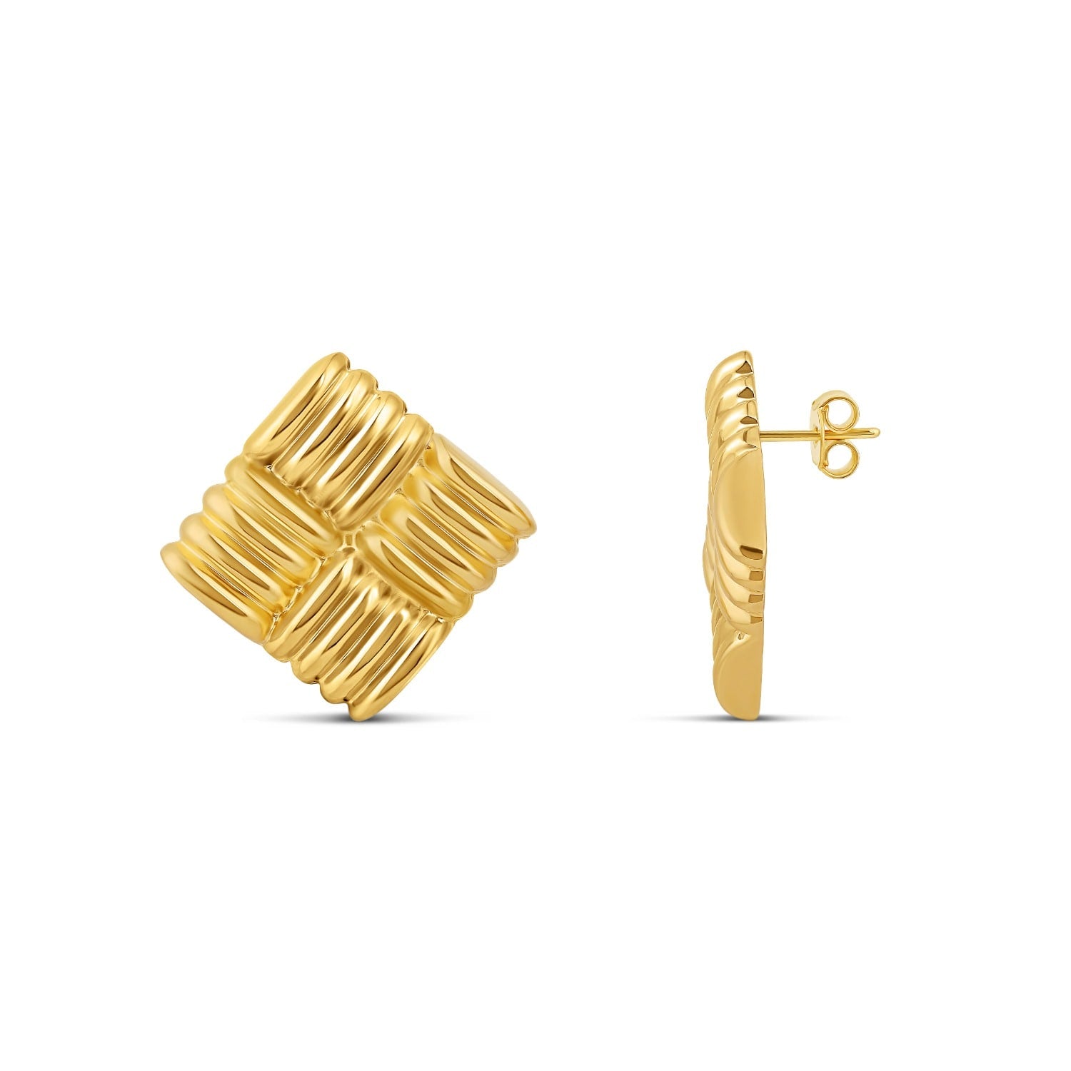 Textured Square Statement Studs - Gold