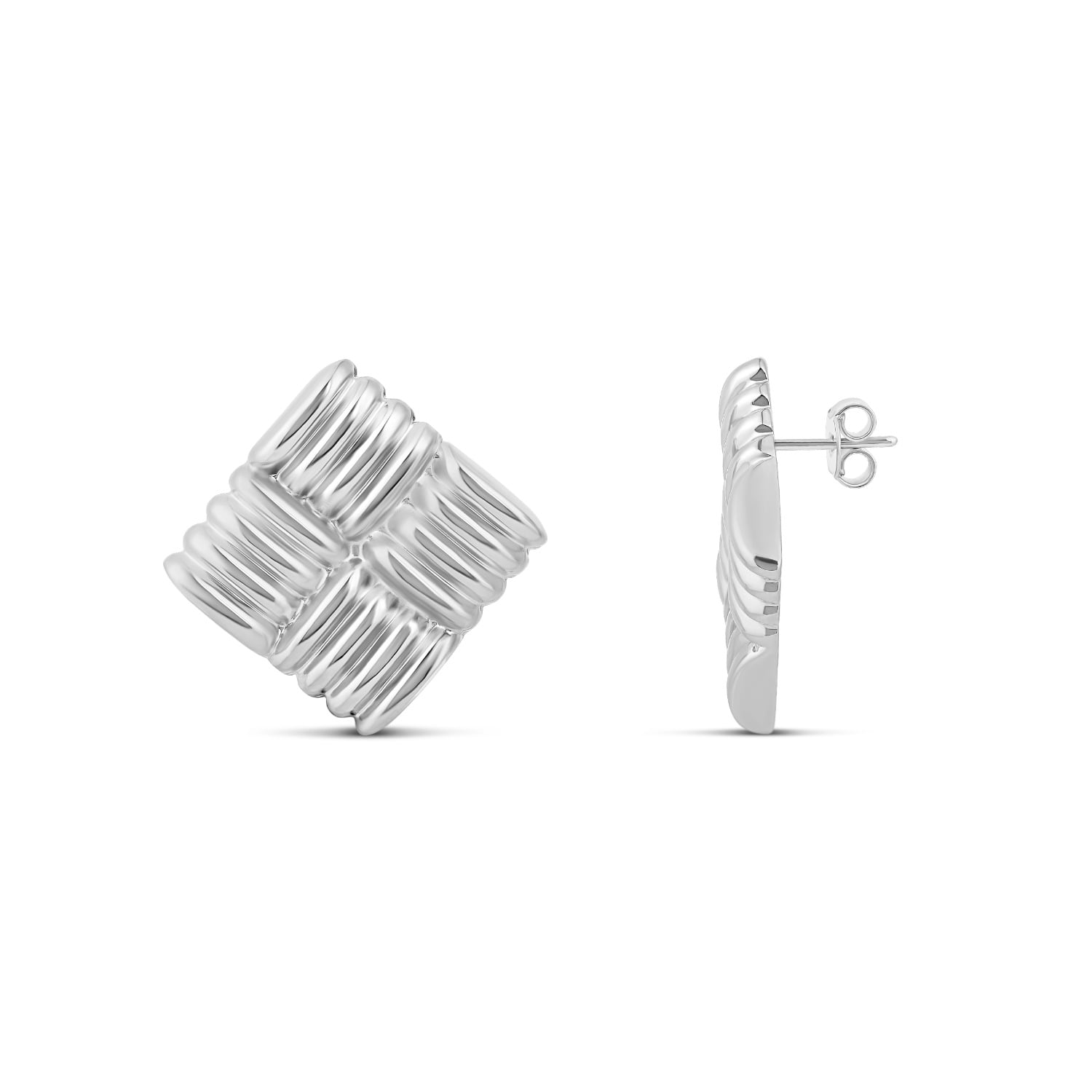 Textured Square Statement Studs - Silver