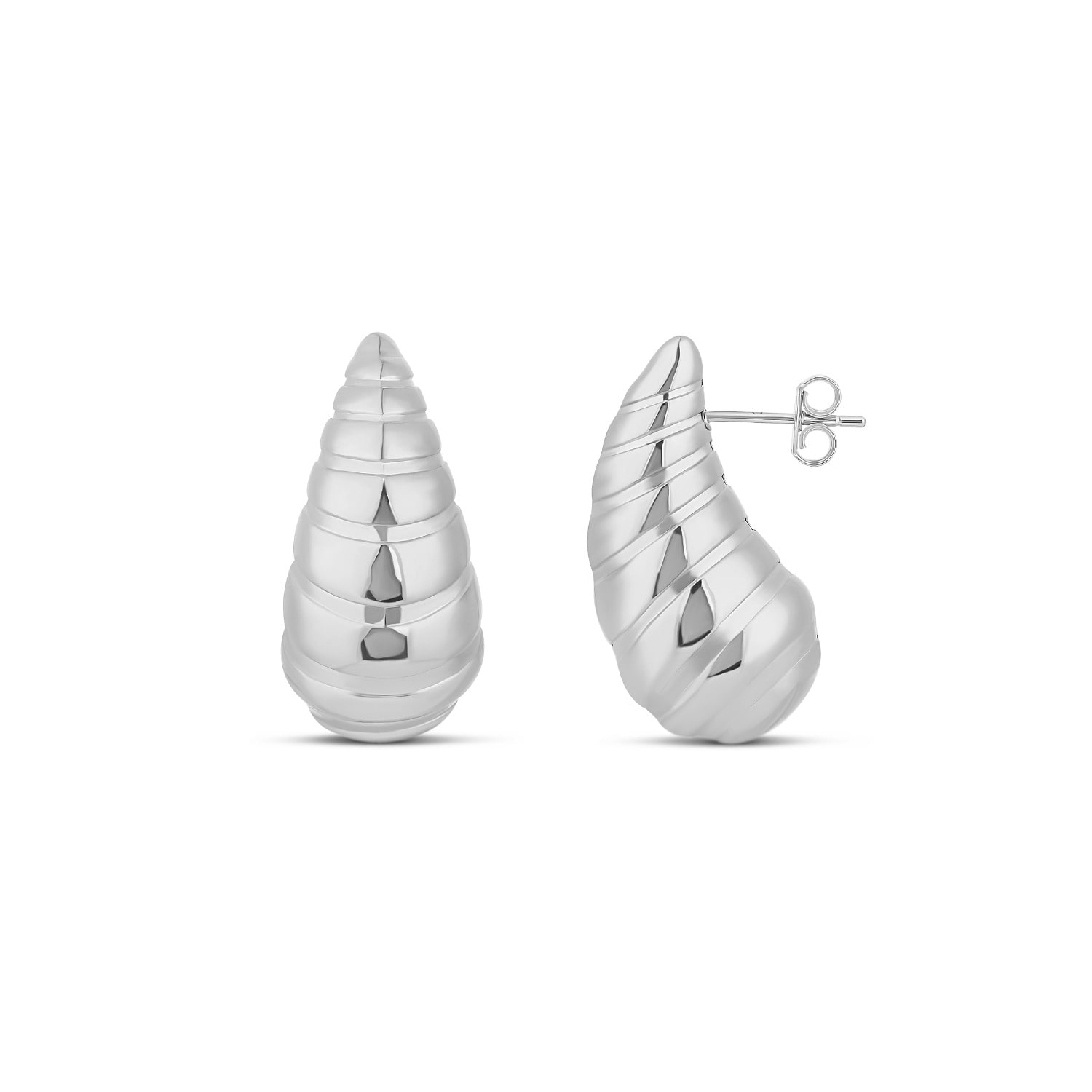Textured Tear Drop Hoops - Silver