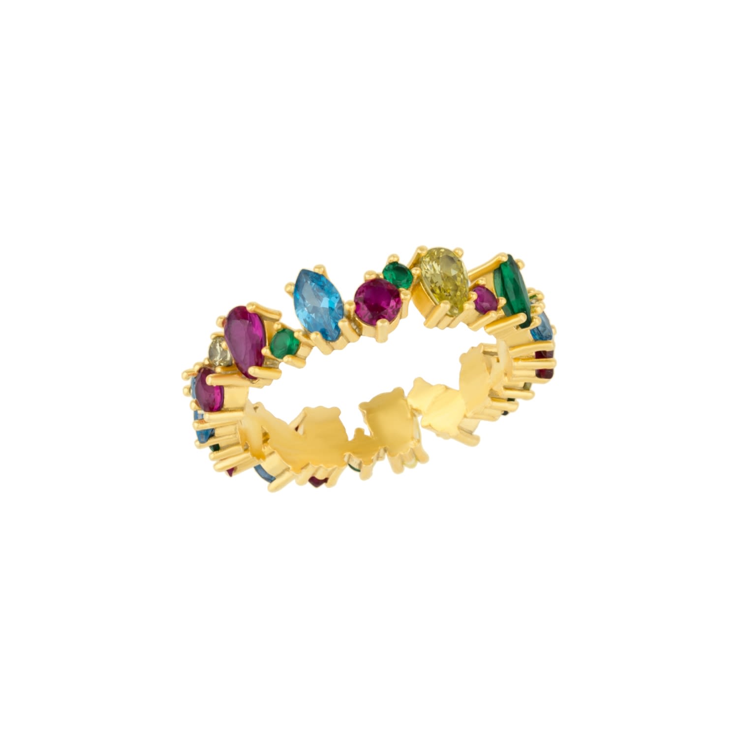 Textured Vibrant Color Floral Gold Ring