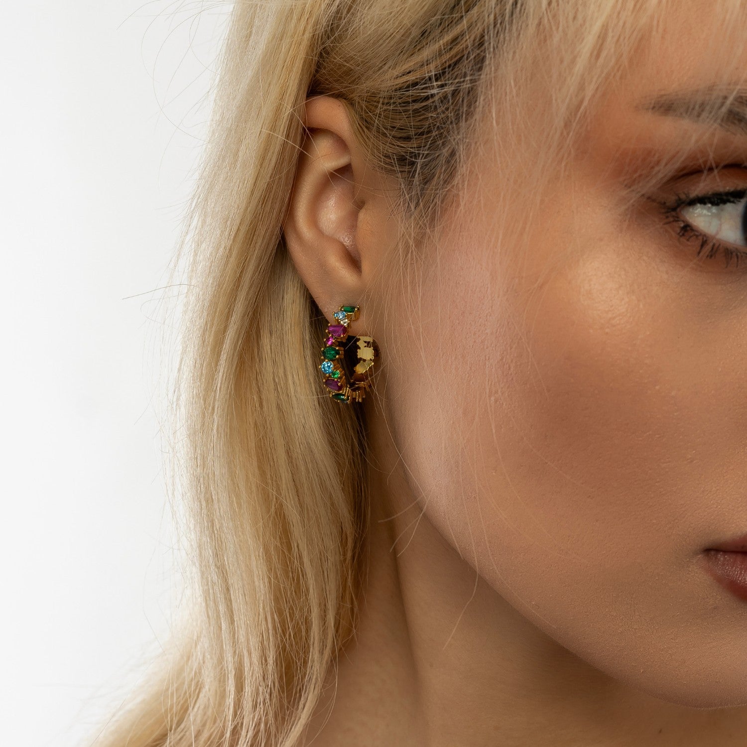 Textured Vibrant Color Gold Floral Stud Hoop Earring